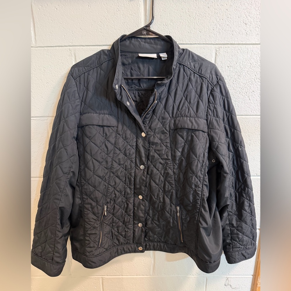 Chico's Quilted Black Snap-Front Puffer Jacket